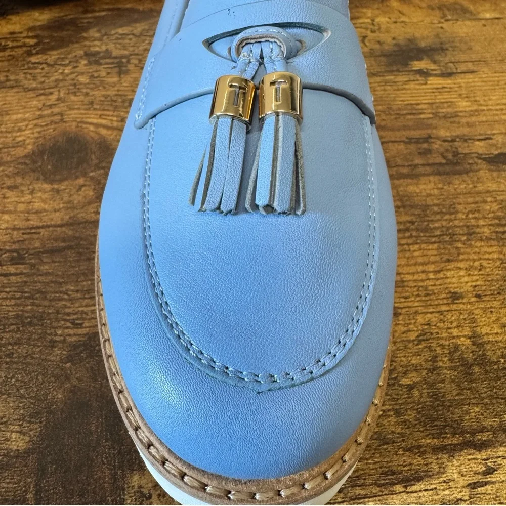 Talbots Tranquil Blue Laura Tassel Soft Napa Leather Loafers Women’s‎ Size 7.5